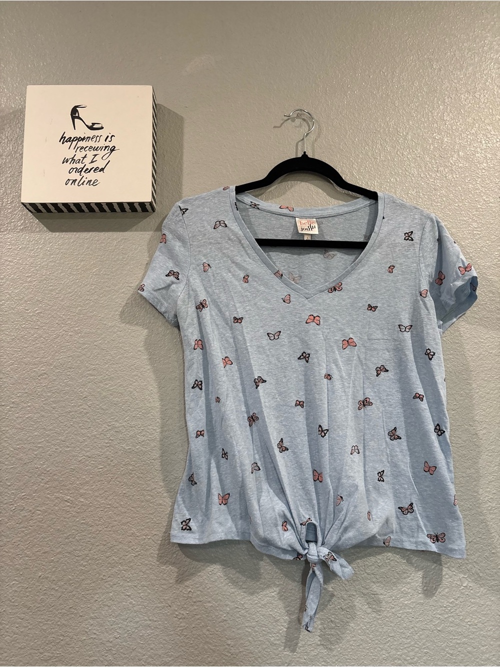 Belle Du Jour Light Blue Butterfly Tie-Front Blouse